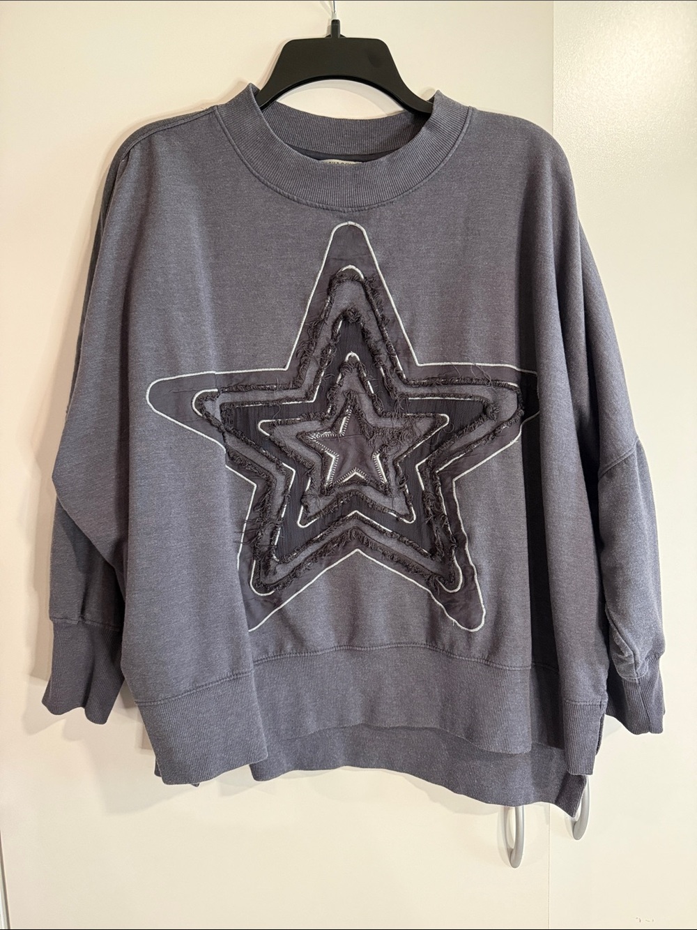 Earthbound large cozy sweatshirt with boho frayed star